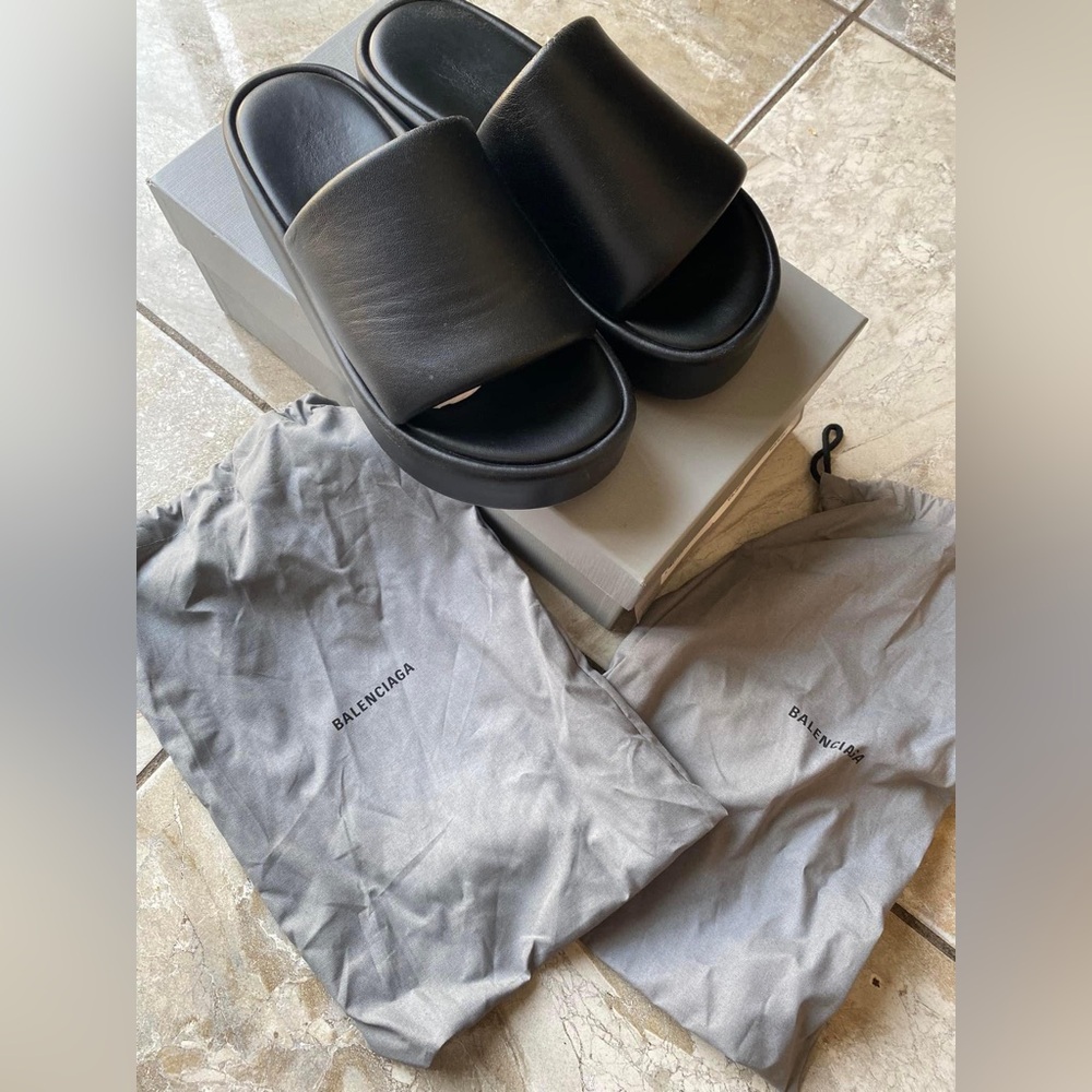 2 pairs of Balenciaga platform slides
